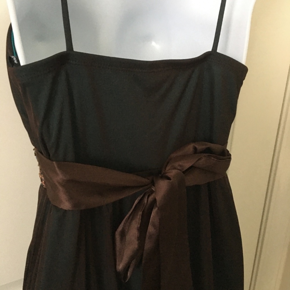 Intrigue Dark Brown Turquoise Hue Beaded Dress. Size M - Picture 6 of 8